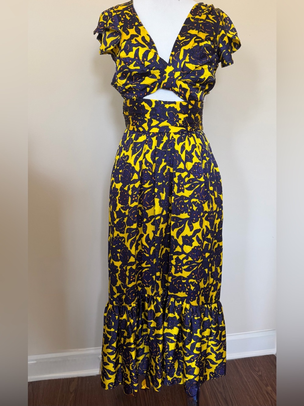 A.L.C Valencia midi Dress in Yellow Purple in silk-Size-0